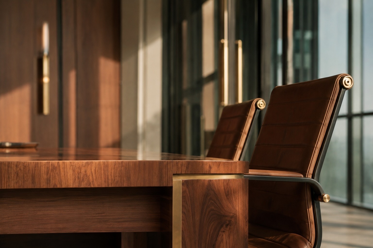 Leather chairs at a wooden conference table